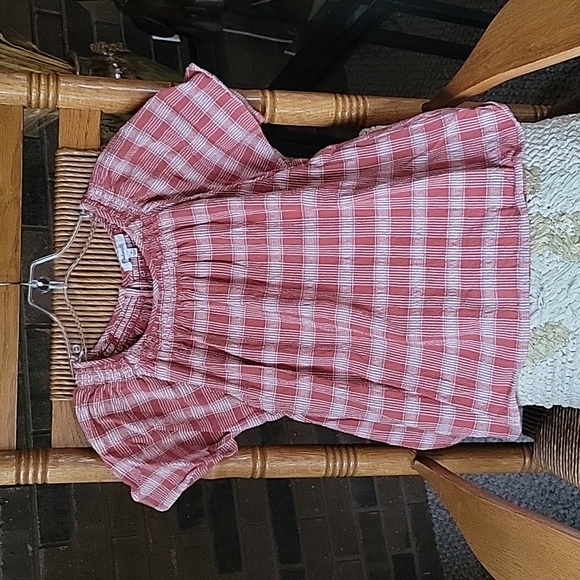 Madewell, plaid, short sleeve baby doll top,red/white, size M - Picture 1 of 9